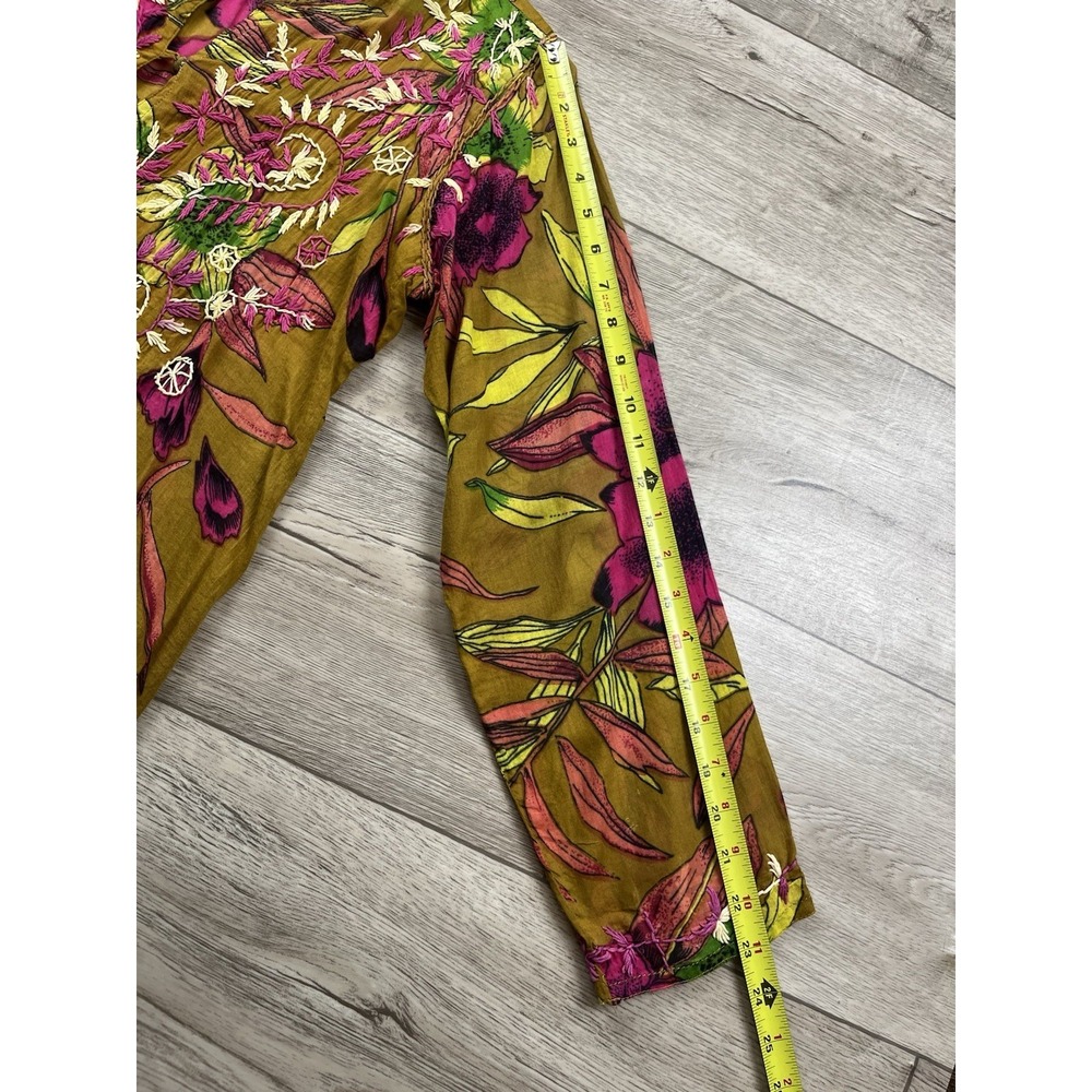 Raj Tunic Dress Women's Size Large Multi Color Floral Cotton Embroidered Kaftan - Picture 10 of 13